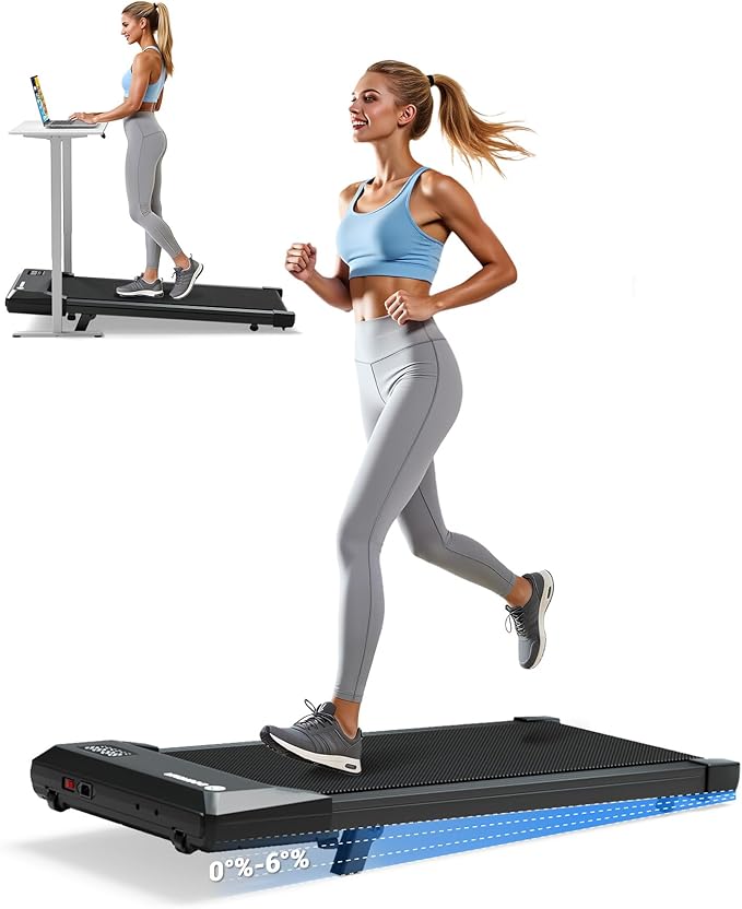 DeerRun Under Desk Walking Pad Treadmill for Home Office & Small Spaces, 6% Manual Incline, 0.6–3.8 MPH Walking Speed, 2.5 HP, 300 lb Capacity, App & Remote Control