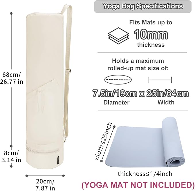 sportsnew Yoga Mat Bag, Full Zip Cargo Yoga Mat Carrier Bag with Drawstring Water Bottle Pocket and Bottom Wet Pocket, Exercise Yoga Mat Carrier Holder Multi-Functional Storage Bag Patent Pending