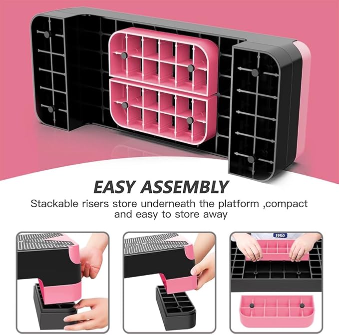 Adjustable Aerobic Exercise Step- Workout Step Platform, 26.5" Step Deck with 4", 6", 8" Height Risers, Women's Home Gym Fitness