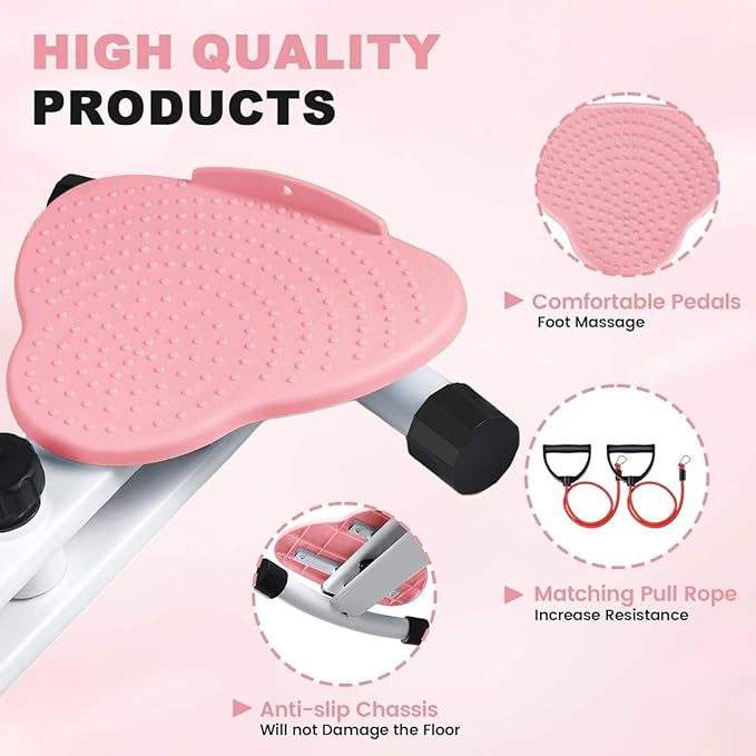 Pink Waist Twister Machine & One Pair Gloves, Ab Workout Equipment With 300lbs, Adjustable twist board for exercise,Home Abs Exercise Equipment for Women/Men