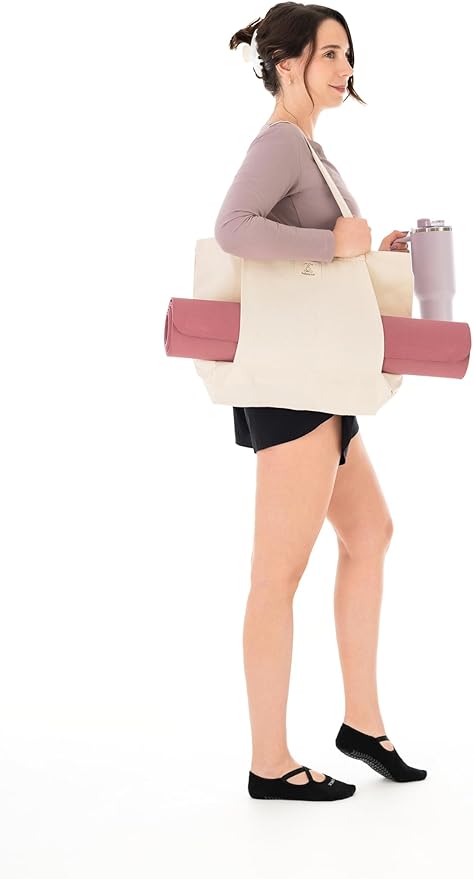 Mat Tote Bag – Cotton Canvas Yoga Mat Carrier – Eco-Friendly & Durable Yoga Mat Holder for Gym, Pilates, Travel, or Studio Use