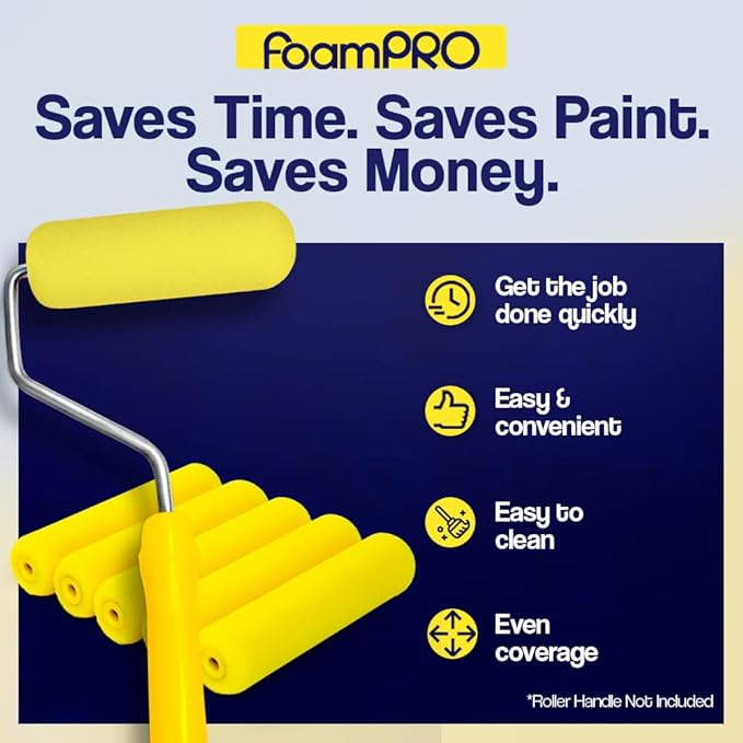 FoamPRO 65-5 Mini Trimmer Refill - 4-Inch Paint Rollers for Precision Painting- with 3/8 in Nap - Pack of 5, Yellow