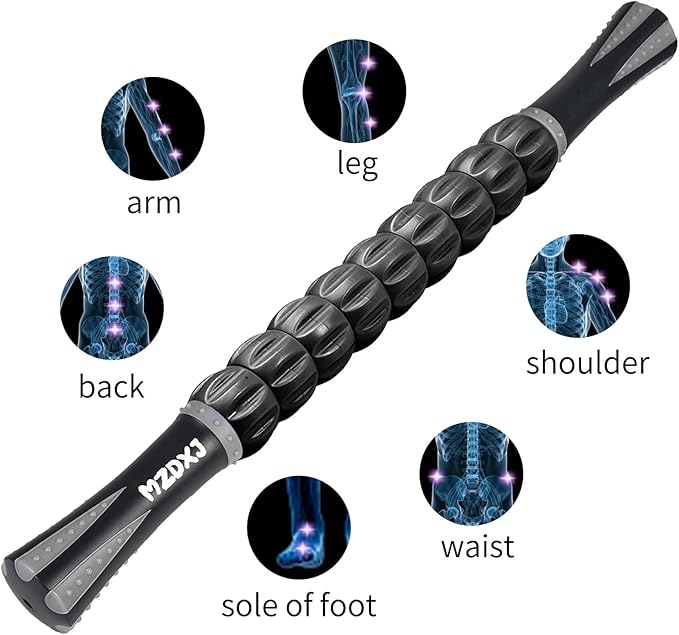 Muscle Roller Massage Roller Stick- Deep Tissue Fascia Blaster for Myofascial Pain Relief, Lymphatic Drainage & Body Sculpting, Handheld Physical Therapy & Recovery Tool (Gray black-18 inch)