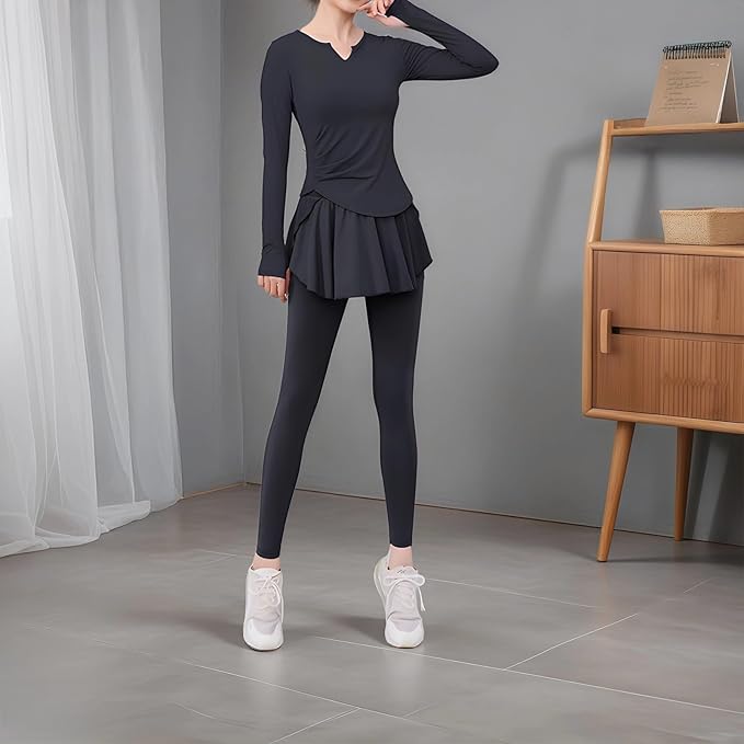 Women’S Pilates Set, 4-Piece Yoga Apparel, Xxl Size (135-150 Lb), Includes Jacket, Sports Bra, Long Sleeve Top, Polyester-Spandex Blend For Breathability