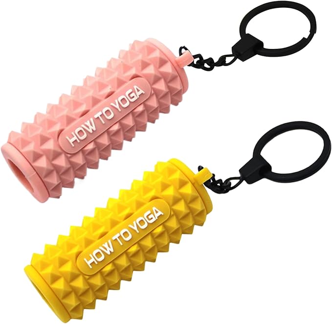 Tizee Mini Yoga Foam Roller Keychain - Spiky Fitness Accessory,with Clasp,Gym and Office Use, 2-Pack Mixed Colors (Pink/Yellow)