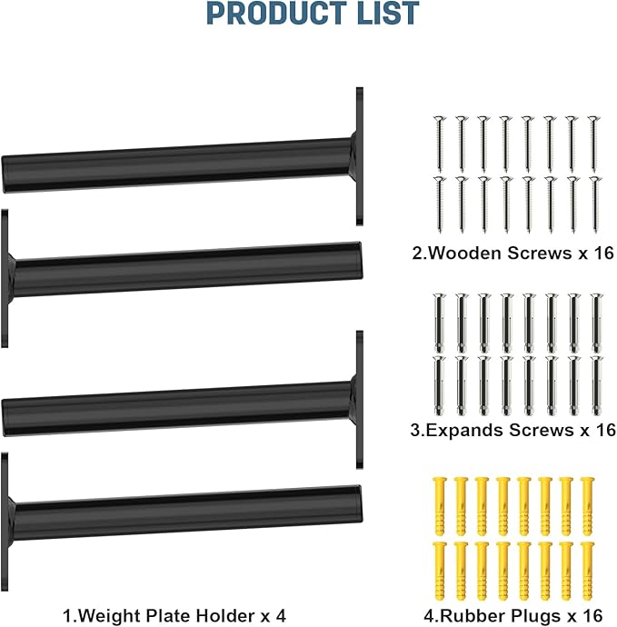Wall Mount Weight Plate Holder for Olympic Plates, Heavy Duty Steel Weight Plate Wall Mount, Black High Capacity Weight Holders for Plates Home Gym Organizer