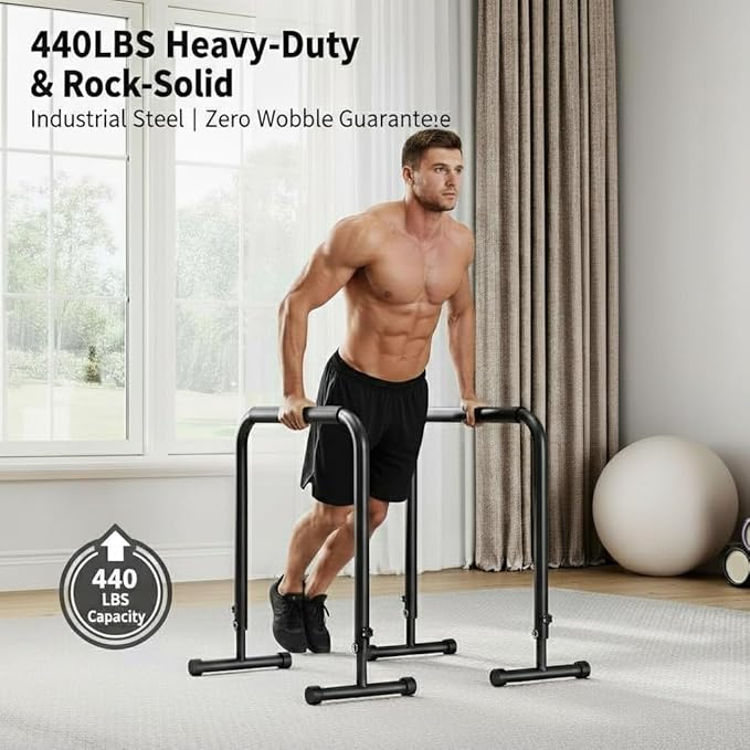 Adjustable Dip Bars, 440LBS Heavy Duty Dip Station for Home Gym, Stable Calisthenics Bars with Anti-Slip Grips for Upper Body Workout, Push Up Bars Portable Dip Stand (32"-36" Height)
