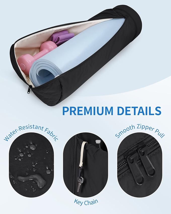 sportsnew Puffy Yoga Mat Bag Yoga Gym Bags for Women Men, Full-Zip Pilates Bag with Wet Pocket & Side Zip Drawstring Pocket Fits Tumblers with Handle, Yoga Mat Storage for Carrier Quick Access