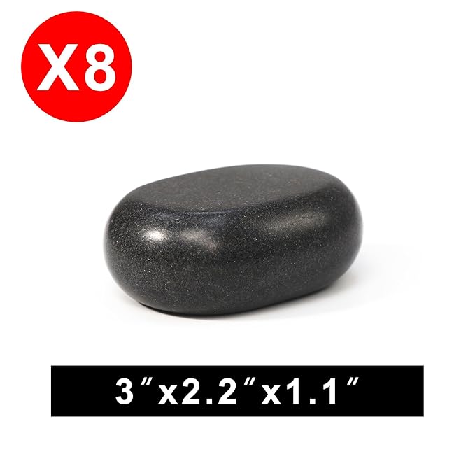 Master Massage Large Flat Ovular Basalt Hot Stone Set – 8-Piece Pack (3" x 2" x 1") for Professional Spa and Massage Therapy, Relaxation