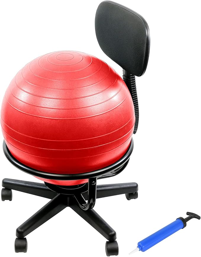 CanDo Metal Ball Chair - Inflatable Ergonomic Active Seating Exercise Ball Chair with Air Pump for Home, Office, and Classroom