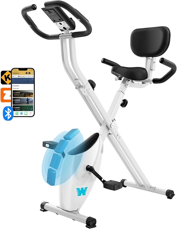 BARWING Stationary Exercise Bike for Home Workout, 5 IN 1 Foldable Indoor Cycling Bike for Seniors, 350LB Capacity, 16-Level Magnetic Resistance, Seat Backrest Adjustments