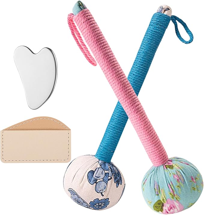 Stainless Steel Scraping Board ，Mugwort Massage Hammer, Massage Tools Back, Shoulder & Body - Handheld Percussion Therapy Tool ./Sky Blue/Bean Color