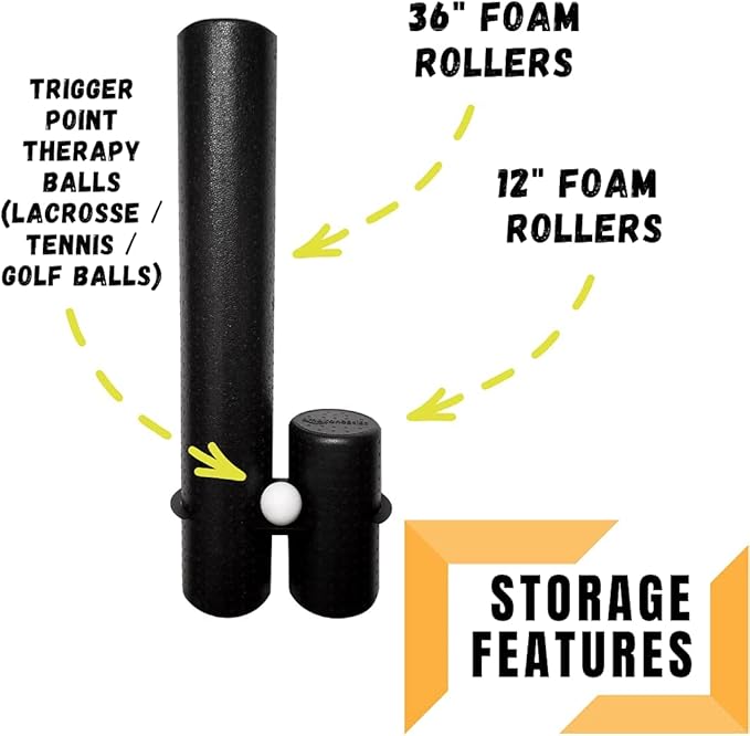 IRON AMERICAN - Multi-Use Foam Roller/Yoga Mat Rack - Gym Storage Foam Roller Rack Caddy/Yoga Mat Wall Mount Gym Rack - Store Any Size Foam Roller and ALL Yoga Mats Hardware Included