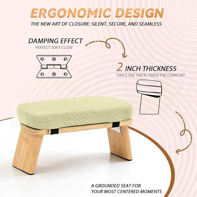 Meditation Bench, Bamboo Meditation Stool, Folding Kneeling Meditation Bench, Seiza Prayer Bench, Prayer Bench with Meditation Cushion, Kneeling Stool(Beige-Bag)