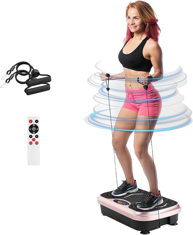 MAMIZO Vibration Plate Exercise Machine, Full Body Workout Shake Board Vibrate Platform for Lymphatic Drainage Weight Loss, with Loop Bands & Remote, Workout Equipment for Home Women Men
