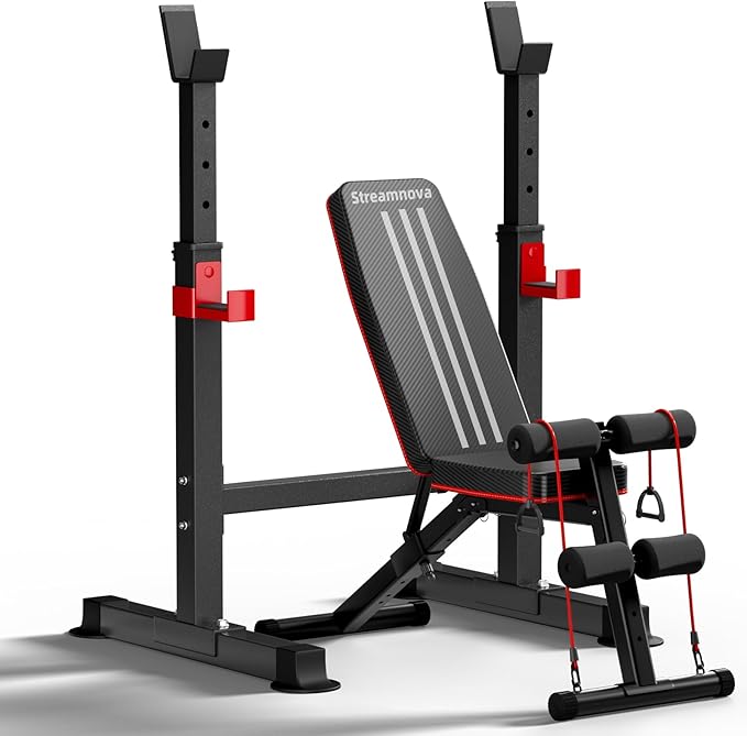 Adjustable Squat Rack, 550LBS Multi-Function Barbell Rack for Weight Lifting and Home Gym Fitness Workout Portable Squat Bench Press - Great for Beginners