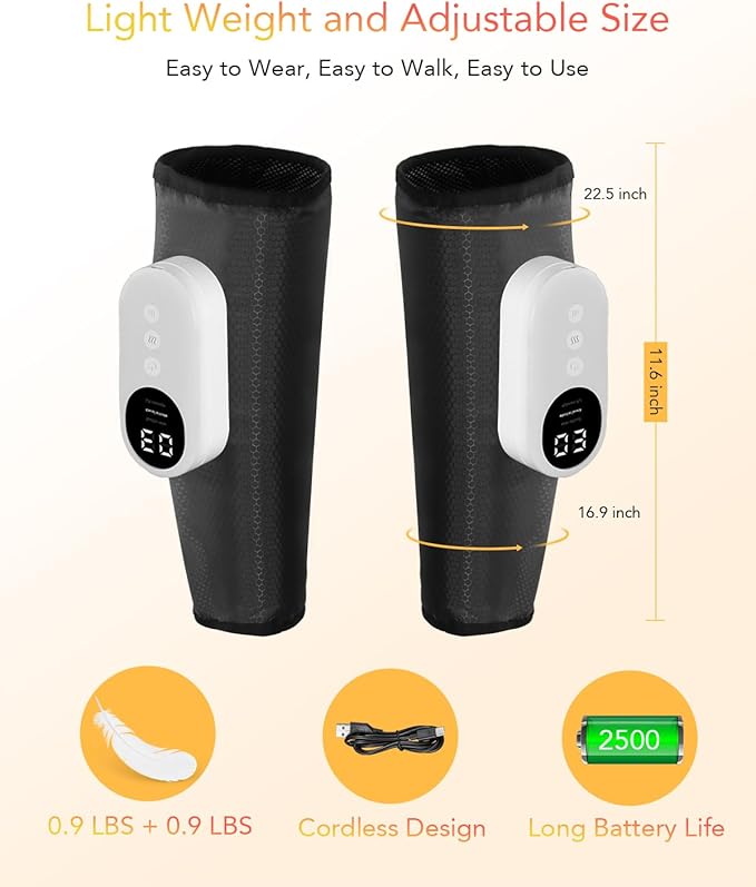 Leg Massager for Circulation and Pain Relief, Calf Air Compression Massager with Heat, Leg Massager with 3 Intensities, 3 Modes, Easy to use, Muscle Relaxation, Gifts (Pair)