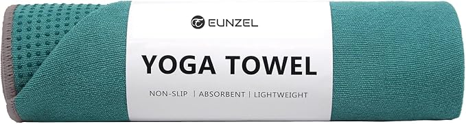 Eunzel Yoga Towel,Hot Yoga Mat Towel with Grip Dots Sweat Absorbent Non-Slip for Hot Yoga, Pilates and Workout 24" x72", Dark Cyan