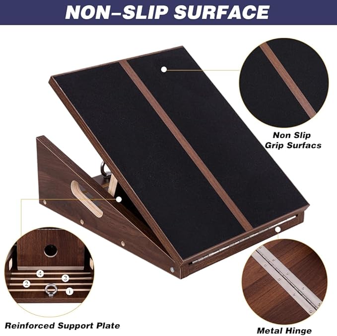 Slant Board for Calf Stretching & Relief, Adjustable Wooden Incline Slant Board for Squats, Calf Stretcher Board for Knees Ankle Heel Feet Leg, Home Gym Physical Therapy