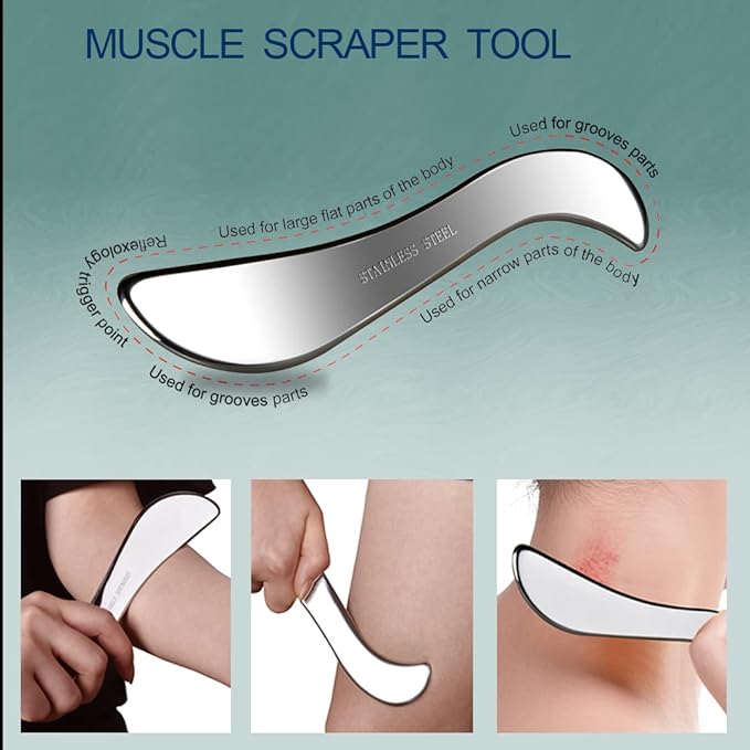 BYYDDIY 3 in 1 Stainless Steel Muscle Scraper Tools Set,Scraping Massage Tools for Physical Therapy,Derma Edge Massage Tool & GuaSha Massage Scraper Tool,IASTM Tools,Guasha Tool for Body