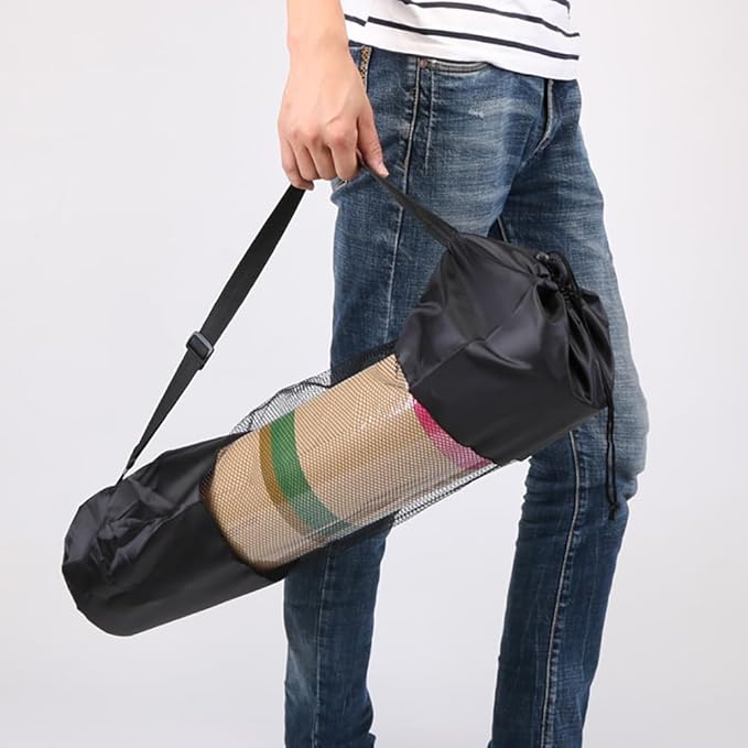 2 Pcs Yoga Mat Mesh Bags Portable Exercise Yoga Mat Carriers Large Yoga Mat Storage Bags with Adjustable Strap