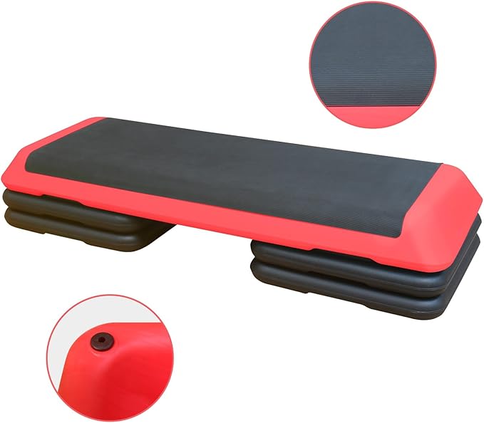 Adjustable Aerobic Workout Step Platform with 4 Stackable Risers in Fitness Exercise Platform Trainer,43” Aerobics Workout Stepper for Home Gym Cardio Strength Training