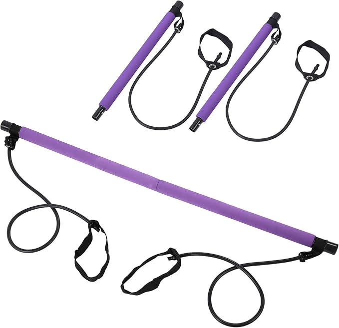 Alomejor Pilates Bar Yoga Pulling Fitness Equipment, Multifunctional Portable Steel Stick for The Home Gymnasium Office, Elastic Band for Yoga Pilates Exercise