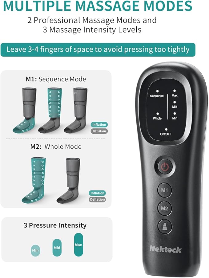 Nekteck Leg Compression Massager for Circulation and Relaxation, FSA Eligible Foot and Calf Massage Machine 2 Modes 3 Intensities with Hand-held Controller for Pain Relief, HSA Adjustable Leg Wraps