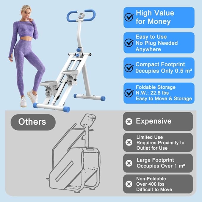 Stair Stepper, 3 Levels Adjustable Resistance Stair Master, Full-Body Exercise Climber Fitness Equipment Foldable, Vertical Climber Workout Machine