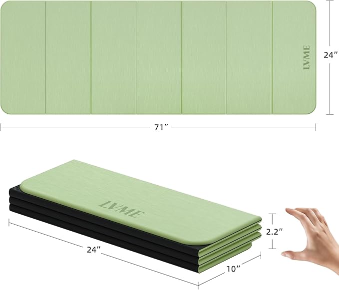 Foldable Yoga Mat, 0.32 inches Thick(8mm), SGS Certified, Non Slip, 71 x 24 inches, Foldable for Travel, Pilates, Camping, Environmental Sports Mat, Odorless TPE Material