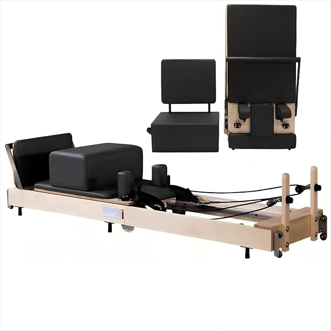 Wunder Pilates Pro Split-Pedal Stability Combo Chair with Handles Maple Wood for Home and Studio (Black, M8)
