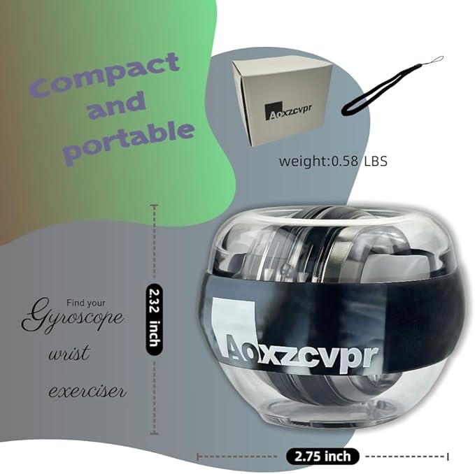 Gyro Power Torque Ball Wrist Exerciser - Auto Start Spinner with LED - Strengthen Grip, Forearm, & Hand - Hand Trainer for Sports Enthusiasts.