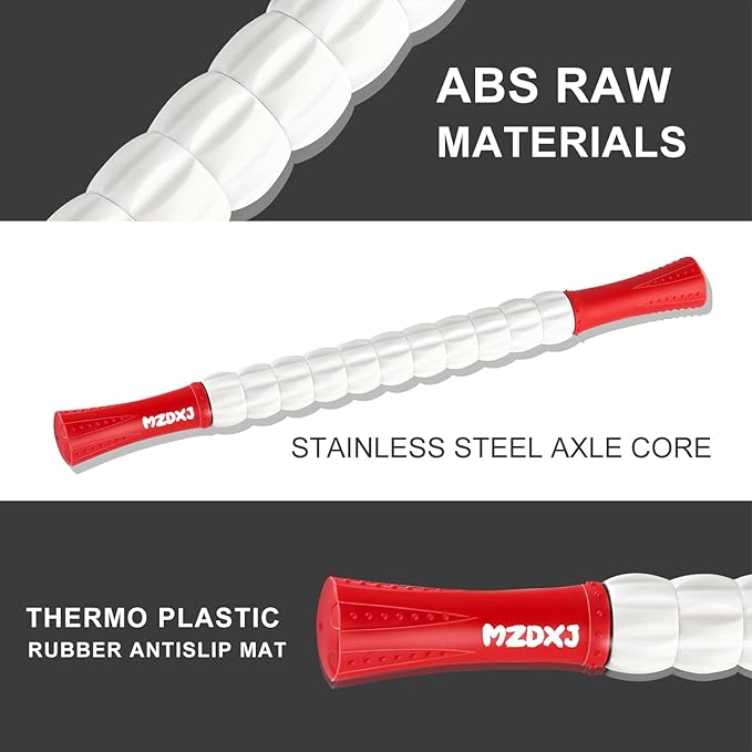 Muscle Roller Massage Roller Stick- Deep Tissue Fascia Blaster for Myofascial Pain Relief, Lymphatic Drainage & Body Sculpting, Handheld Physical Therapy & Recovery Tool (Red White-20 inch)