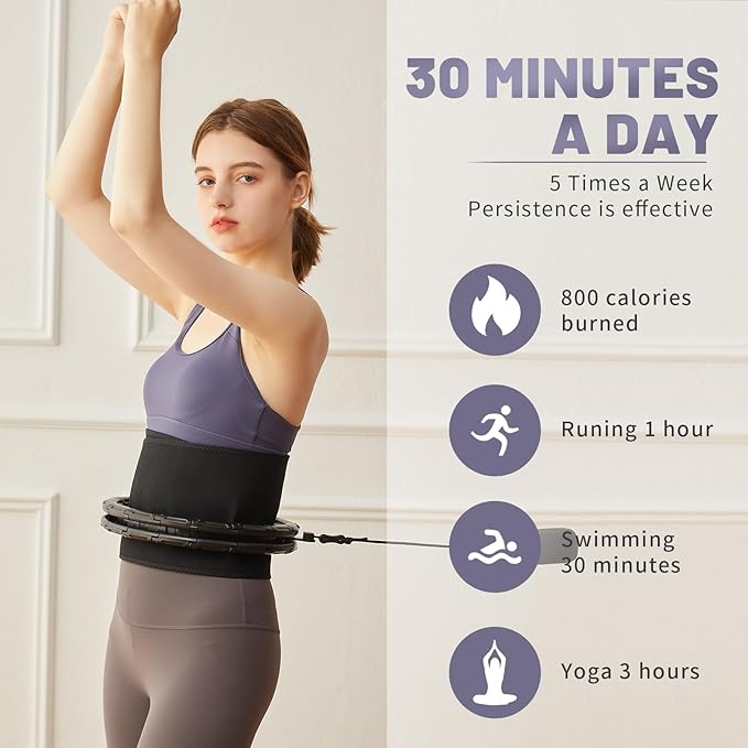 Weighted Fit Hoop Plus Size with Extra Sweat Belt for Adult Weight Loss, 32 Detachable Links Smart Fitness Hoop, Fitness and Massage 2 in 1, Great for Adults and Beginners