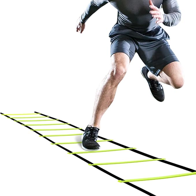 GHB Agility Ladder 1 Pack and Hex Agility Rings 1 Pack 12 Rung 20ft with 3 Carrying Bag