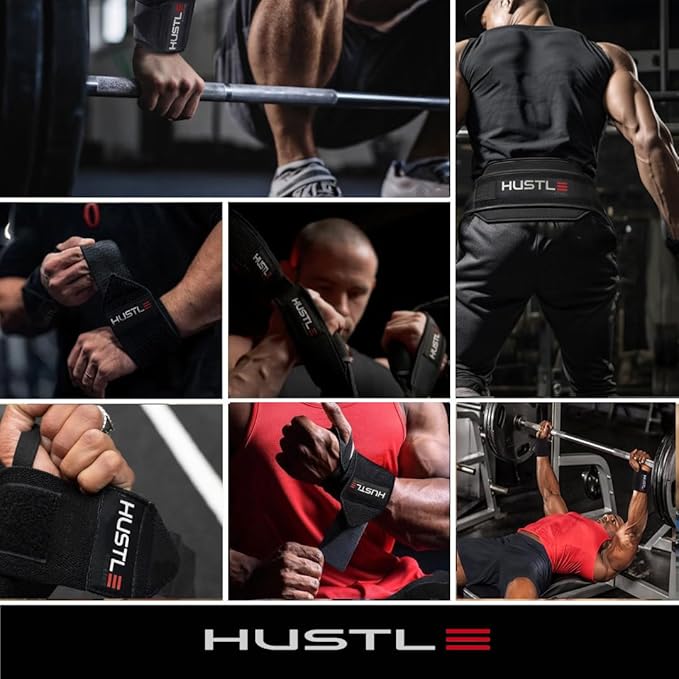 Hustle Athletics Wrist Wraps for Weightlifting - 18" & 12" Premium Wrist Support Weight Lifting Wraps to Lift Heavier & Train Harder - Heavy Duty Powerlifting & Bench Press Gym Straps for Men & Women