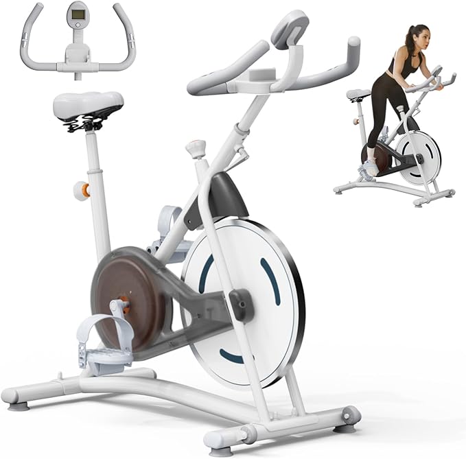 Exercise Bike with Exclusive Heart Rate Sensor and APP Sync, Stationary Bikes for Home with Continuously Variable Resistance, Compact Indoor Cycling Bike with Tablet Mount