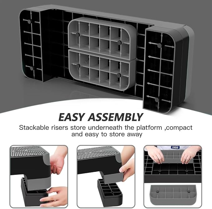 Adjustable Aerobic Exercise Step- Workout Step Platform, 26.5" Step Deck with 4", 6", 8" Height Risers, Women's Home Gym Fitness