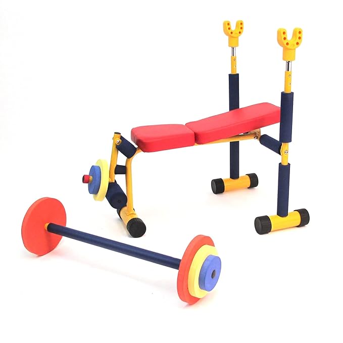 Redmon Fun & Fitness for Kids Adjustable Weight Bench Press Set w/ Barbell & Foam Weights