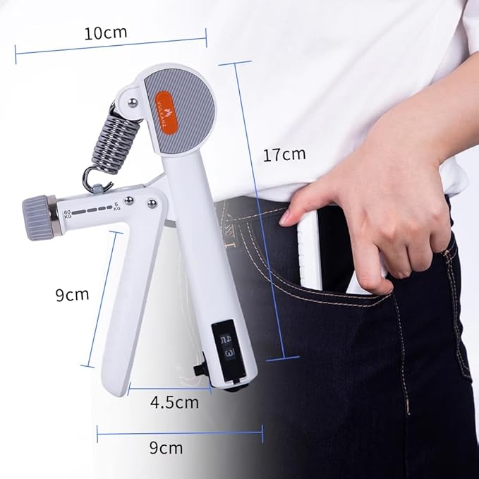 Hand Grip Strengthener (White) with Mechanical Counter - Adjustable Resistance 11-132 lbs (5-60kg) - Forearm Exerciser & Wrist Trainer for Athletes & Recovery - Includes Storage Bag