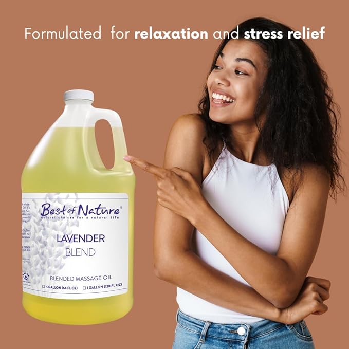 Best of Nature Lavender Blend Massage Oil - Non-Greasy Aromatherapy Massage Oil for Body, Skin & Face, Crafted with Pure Essential Oils, Bulk Sizes (8 fl oz)