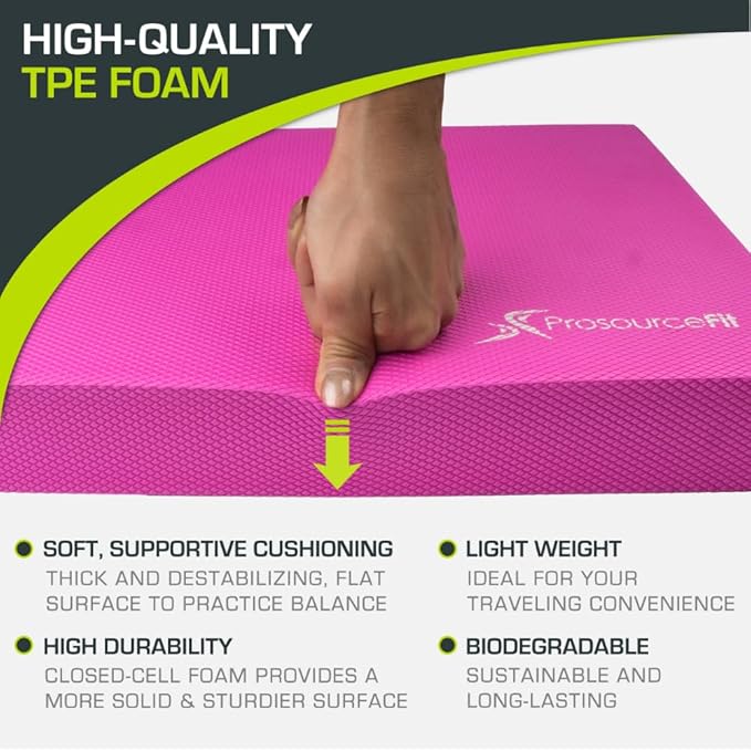 ProsourceFit Exercise Balance Pad, Non-Slip Cushioned Foam Mat & Knee Pad for Fitness and Stability Training, Yoga, Physical Therapy
