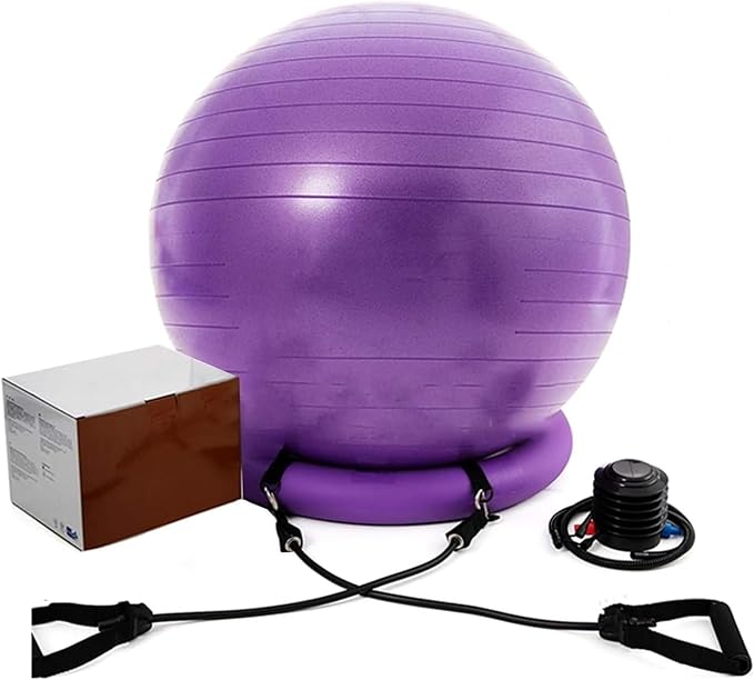 Yoga Ball Chair,Yoga Ball，Exercise Ball, Balance Ball Chair with Adjustable Band & Stability Base Home Yoga Chair for Exercise/Improving Health Pregnancy Birthing Balls Seat(Purple,Diameter 65cm ( 25