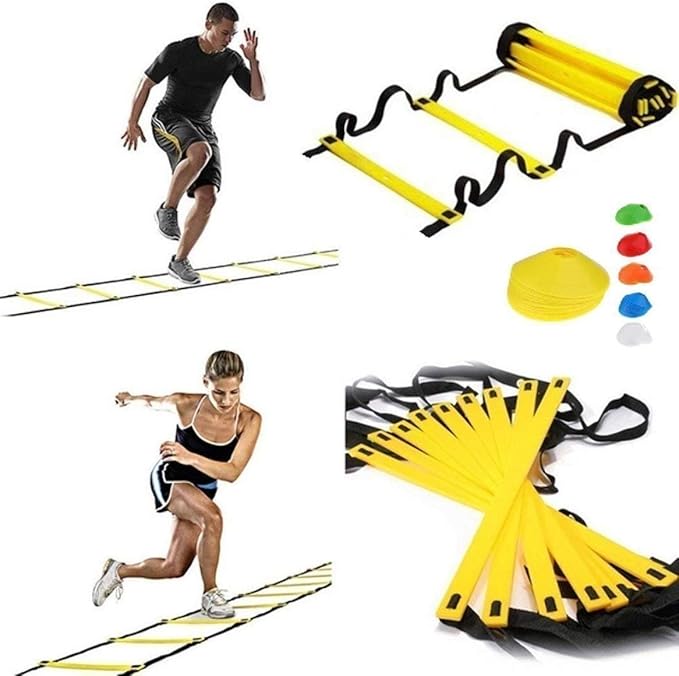 Agility Ladder Speed Training Set: 8 Rung 4 M Soccer Training Equipment for Kids with 12 Cones, Carrying Bag for Football Exercise Sports Footwork Training Small