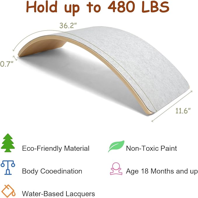 Gentle Monster Wobble Balance Board, Wooden Montessori Toy Rocker Board Natural Wood Kids Toddler Open Ended Learning Toy Yoga Curvy Board for Adult Office Classroom Christmas Gifts