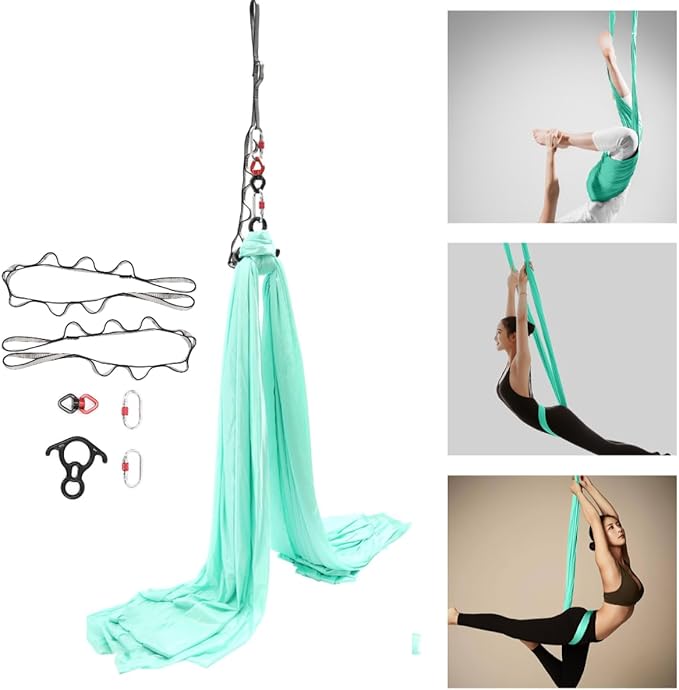 6M Aerial Silks Equipment Pilates Hanging Swing Rope Yoga Starter Set for Home Yoga Hammock Practice Kit for Aerial Dance w/360° Swivel Connector, 200kg Capacity