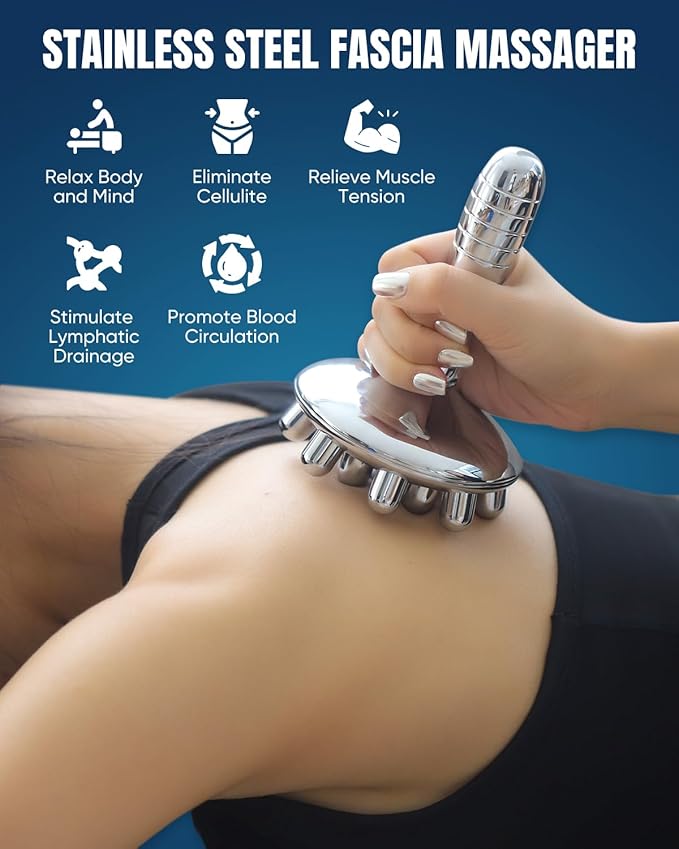 ONUEMP Stainless Steel Cellulite Massager, Fascia Massage Tool Maderoterapia Kit for Gua Sha, Ice Body Sculpting, Lymphatic Drainage, Cellulite Remover, Deep Tissue Pain Relief