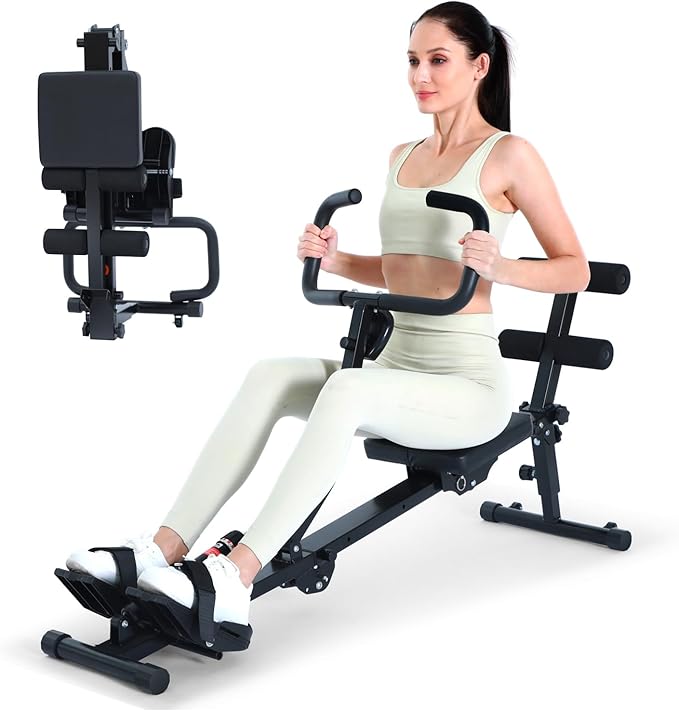 Sportneer Foldable Rowing Machine for Home, Hydraulic Rowing Machine with 12-Level Resistance - Multi Functional Row Machine Equipped with Caster & Backrest, Max 297lbs Weight Load