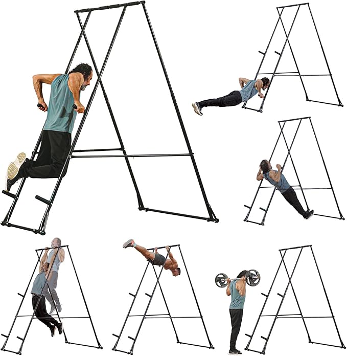 KT High and Foldable Pull Up Dip Station Power Tower Stable Adjustable Multifunctional Exercise Machine Durable Home Gym Strength Training Fitness Equipment Portable Indoor Outdoor Free Standing Rack