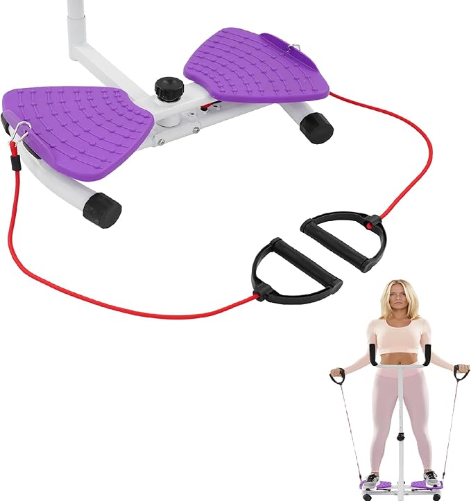Waist Twisting Machine with Handlebar, Ab Twist Board with Adjustable Height Handle, 330 lbs Capacity Waist Twister for Women Belly Fat, Home Gym Exercise Equipment for Slim Waist(Purple)